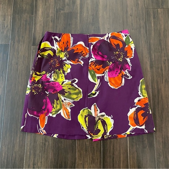 TRINA TURK Epiphany Purple Fig Floral A Line Faux Wrap Skirt Size 14 - Picture 2 of 7